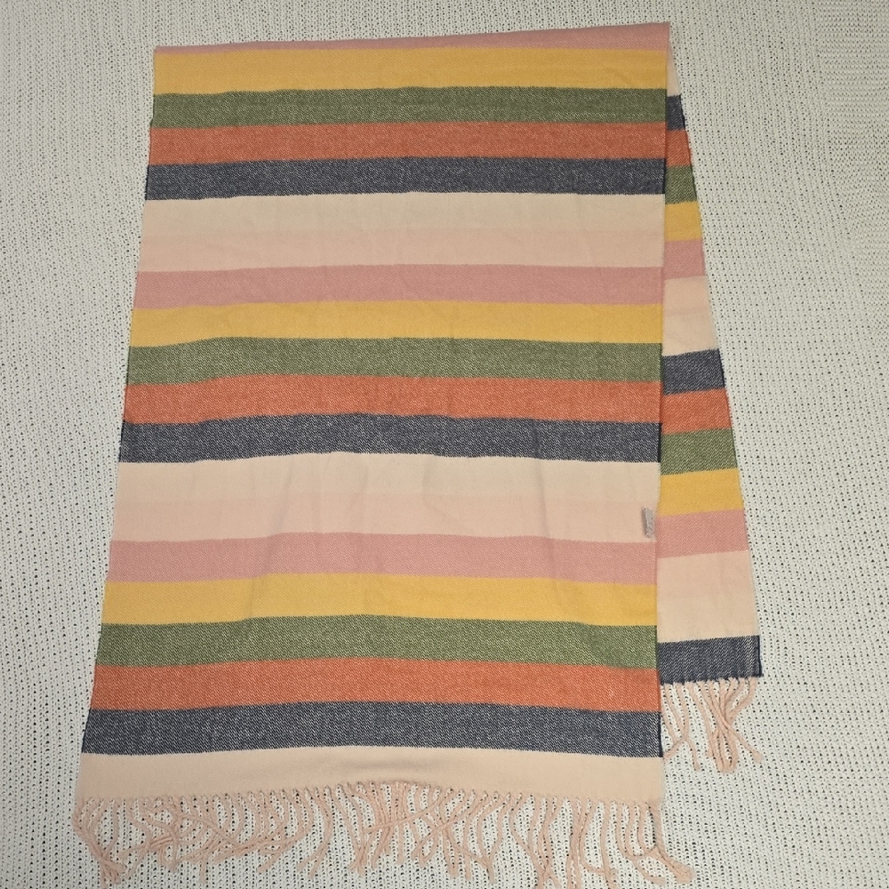 a new day Pink Striped Scarf with Yellow, Green, Orange and Navy Accents